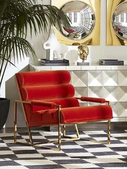 Роскошная дизайнерская гостиная в стиле постмодерн, современное кресло для отдыха со спинкой на балконе из нержавеющей стали