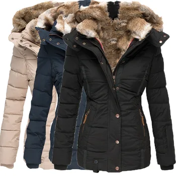 Долго новый зимний теплый шерстяной воротник пальто хлопка Женские на молнии с рукавом slim fit с капюшоном пальто хлопка пальто