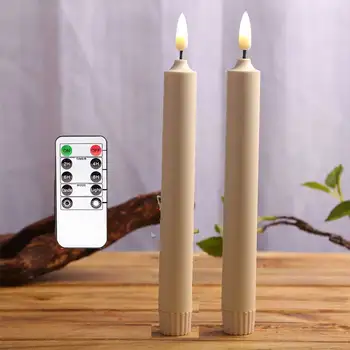 2 шт. светодиодных беспламенных свечей с дистанционным управлением, пластиковые подсвечники длиной 25,5 см/10 дюймов с 3D движущимся пламенем