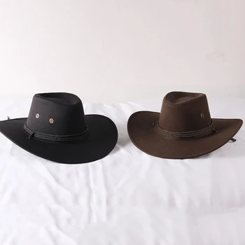 Винтажная ковбойская шляпа в западном стиле, однотонная шляпа с широкими полями, уличная шляпа для защиты от солнца, для пеших прогулок, кемпинга Ri