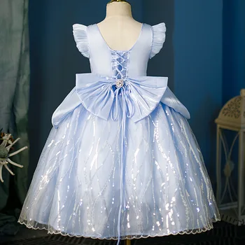 Платье Золушки для девочек с большим бантом, детский костюм принцессы для косплея на Хэллоуин, День рождения, Рождественская вечеринка, детское бальное платье, одежда