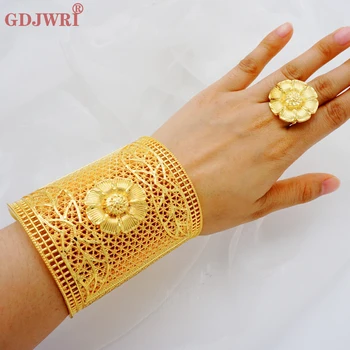 Браслет-манжета из Дубайского золота с кольцом для женщин, марокканский браслет, ювелирные изделия, Нигерийский индийский браслет, подарок на свадьбу