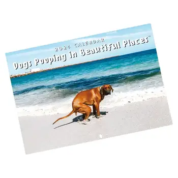 Ежемесячный календарь Какает собака на 2024 год Настенный Ежемесячный календарь, Подвесной Бумажный календарь, декоративный для гостиной, столовой в отеле, общежитии