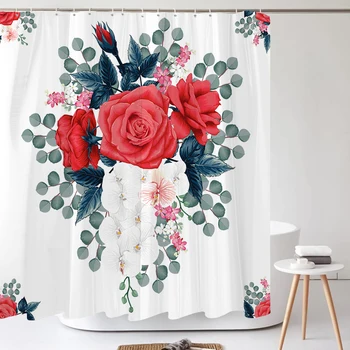Элегантная занавеска для душа с цветами, 3d принт, занавеска для ванной комнаты, полиэфирные занавески для ванной, Занавеска для декора комнаты, которую можно стирать с крючками