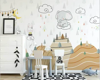 beibehang papel de pared Пользовательские современные скандинавские обои ручной росписи холмов, облаков, леса с животными для детской комнаты