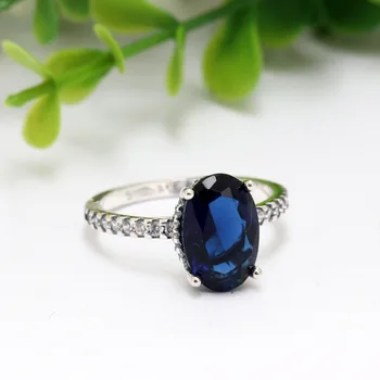Новинка, оригинальное сверкающее серебро 925 пробы, синее кольцо Halo Для женщин, свадебные кольца для помолвки, Прямая поставка, Оптовая продажа