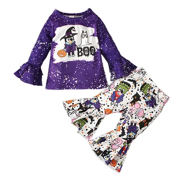Комплект одежды для маленьких девочек На Хэллоуин, Топ с Милой Мультяшной Собачкой Для маленьких девочек + Расклешенные штаны, Комплект из двух предметов, Вечерние Костюмы Для малышей