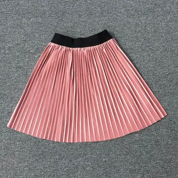 Однотонные зимние бархатные плиссированные юбки для девочек-подростков, блестящая тонкая юбка миди, винтажная детская юбка-пачка трапециевидной формы, отдельные элементы