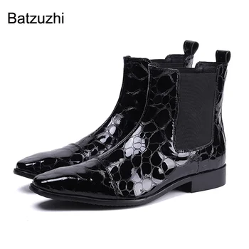 Batzuzhi/ Роскошные Черные Короткие ботинки из лакированной кожи, Мужские слипоны с острым носком в Корейском стиле, Модные Мужские ботинки Botas Hombre, EU38-46