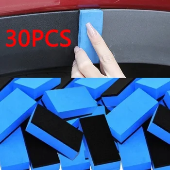 30шт Губка-аппликатор для керамического покрытия автомобиля, 30 /1ШТ Губки для нанесения нано-воска на стекло, Синяя квадратная губка и аксессуар для чистки ткани