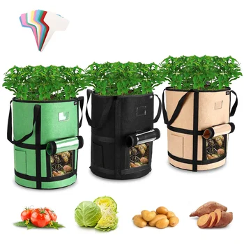 3шт 10-галлоновый прочный войлочный мешок для растений, Зеленое ведро для посадки, Утолщенный нетканый садовый горшок для выращивания моркови, овощей и картофеля
