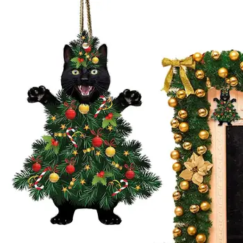 Украшения для елки с черным котом, 2D Забавные рождественские украшения для кошек, милые рождественские украшения, подарок для кошки