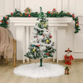 Прочный Рождественская елка юбка плиссированные Рождество дерево юбка белый тюль Рождественская елка юбка элегантный круглый гофрированный для праздника