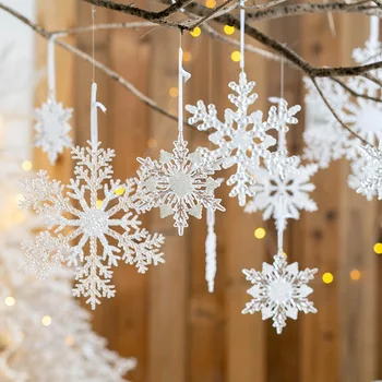 Акриловое Рождественское украшение в виде снежинки, Белая подвеска в виде снежинки для дома, Рождественская елка, подвесное украшение для зимней вечеринки