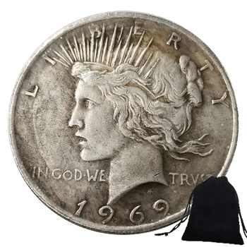 1969 Роскошные Художественные монеты Peace Eagle стоимостью 1 доллар США, Забавная Мемориальная карманная монета, Памятная монета на удачу в долларах Моргана + подарочный пакет