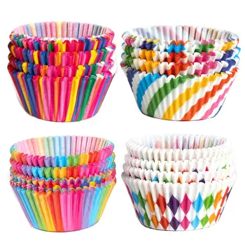 Бумажные стаканчики для выпечки кексов, вкладыши для маффинов, разноцветные радужные комбинированные одноразовые стаканчики для выпечки Стандартного размера, упаковка 400 шт.