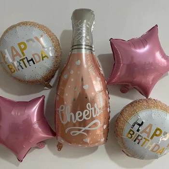 18-дюймовые бутылки шампанского, бутылка, с Днем рождения шар розовый пентаграмма день рождения партии украшения шар