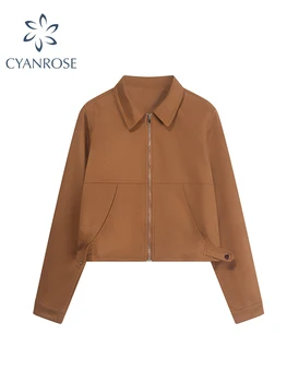 Женская коричневая короткая куртка, пальто в винтажном корейском стиле Харадзюку, Свободная Модная Эстетичная Уличная одежда, куртка, верхняя одежда, Верхняя одежда, осень