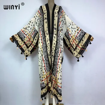 Кимоно WINYI, Летняя пляжная одежда с богемным принтом, купальник, прикрытие, Африканский женский кардиган, красочный сексуальный праздничный кафтан, элегантное платье