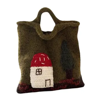 Сумка-тоут, вязаная крючком, дизайн грибного домика, сумка-тоут, повседневные сумки, модные милые сумки для дам, девушек, женщин
