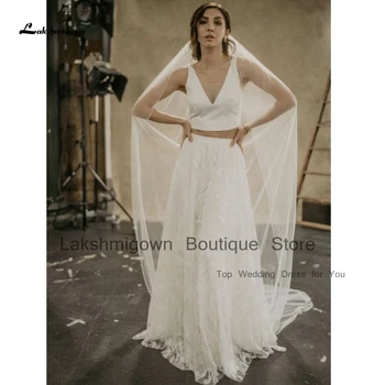 Lakshmigown Винтажное кружевное Пляжное свадебное платье из 2 частей для женщин 2023 Vestido Noiva Casamento Свадебные платья в стиле Бохо с открытой спиной