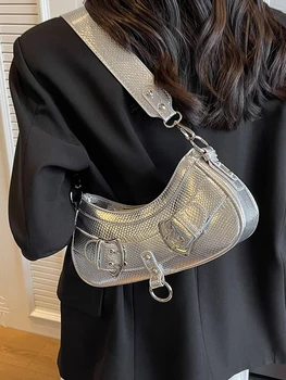 Текстурированная женская сумка через плечо во французском стиле, винтажная серпантинная сумка Half Moon Underarm Pack 2023, шикарные женские нишевые сумки через плечо