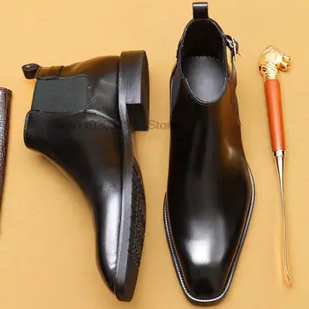 Высококачественные мужские кожаные ботинки из телячьей кожи, мужские ботильоны из натуральной кожи, удобные мужские кожаные ботинки 