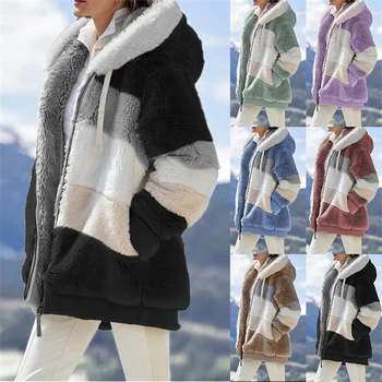 Европейское и американское женское зимнее пальто, модная повседневная женская одежда в клетку с капюшоном, кашемировая куртка на молнии, верхняя одежда