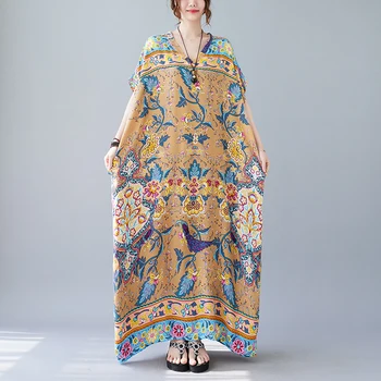 Вечернее Макси-длинное платье с V-образным вырезом в стиле ретро с принтом 2022 Женский летний сарафан Оверсайз Богемный Сексуальный Vestidos Robe Femme