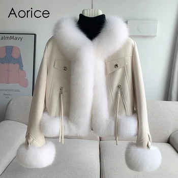 Aorice, новый дизайн, зимняя куртка на утином пуху, женское теплое модное пальто с воротником из натурального лисьего меха CT305