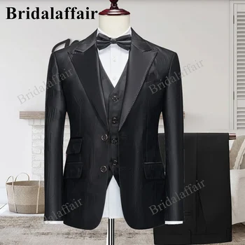 Мужские черные костюмы Bridalaffair, 3 шт., блейзер, пиджак, жилет, брюки, комплект, деловой свадебный смокинг, костюм для мужчин, костюм на одной пуговице