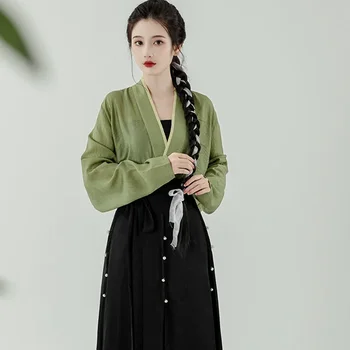 Элегантный Женский китайский стиль в улучшенном китайском стиле Hanfu, рубашка с перекрестным воротником, камзол, юбка с лошадиным лицом, длинная юбка