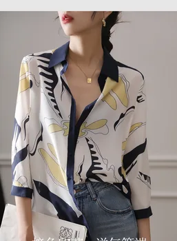 Модная роскошная женская шифоновая рубашка во французском стиле, женская блузка с принтом, весенне-летние топы с коротким рукавом, blusa mujer