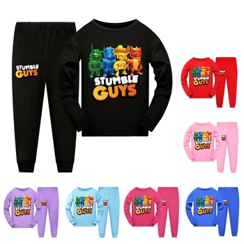 Детская игровая пижама Stumble Guys, детская весенне-осенняя пижама для младших мальчиков, топы с длинными рукавами и низ, 2 комплекта пижамы для маленьких девочек
