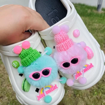 Брелоки для обуви Crocs DIY 3D Macarons Hairball Genie Украшение Пряжка для Обуви Croc Шарм Аксессуары Детская Вечеринка Подарок Для Девочек