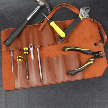 Кожаная двухслойная утолщенная сумка для инструментов, скобяных изделий двойного назначения, набор для хранения гаечных ключей
