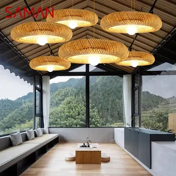 Подвесной светильник SAMAN из современного бамбукового ткачества в стиле Лофт в индустриальном стиле, интернет-кафе, ресторан Hot Pot Shop, люстра