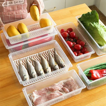 Коробка для хранения рыбы в холодильнике, Кухонная Классификация, Ящик для хранения, Пластиковая Прямоугольная коробка для хранения в холодильнике с крышкой