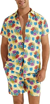 2023, Новый мужской костюм-гавайская рубашка, Стильные рубашки поло с тропическим принтом, Шорты, Дышащая быстросохнущая пляжная одежда