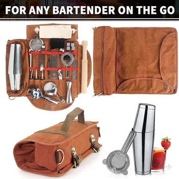 Портативный набор для бармена, походный брезентовый набор, сумка для хранения инструментов бармена на одно плечо