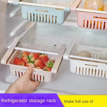 Масштабируемый ящик для хранения в холодильнике, Многослойный выдвижной ящик для хранения, Кухонные принадлежности для хранения