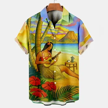 Гавайские пляжные рубашки для мужчин, повседневные модные топы с коротким рукавом, мужские рубашки с красивым принтом, одежда в стиле хип-хоп, блузка для отпуска