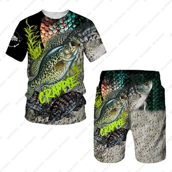 Летний мужской модный комплект футболок 2024, топ с 3D принтом в виде рыбалки, круглый вырез, Короткий рукав, спортивная одежда для рыбалки на открытом воздухе