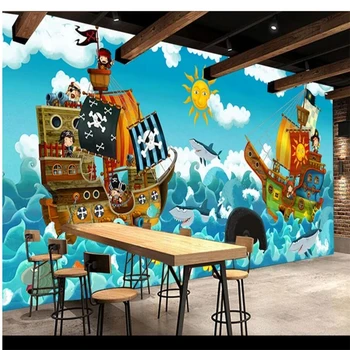 wellyu papel de parede Пользовательские обои HD рисованный мультфильм пиратский корабль фон стены papel de parede adesivo behang
