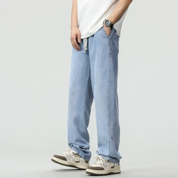 Летние крутые Мужские мешковатые джинсы 2023 года, Новые поступления, прямые свободные Корейские джинсовые брюки Harajuku, светло-синие, черные