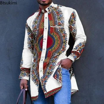 Африканская мужская одежда с этническим принтом, топы больших размеров, свадебная одежда, Классические мужские рубашки с длинным рукавом, традиционные повседневные рубашки, мужские