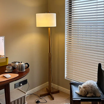 Абажур из ткани Nordic Wabi Sabi из массива дерева, светодиодный торшер, прикроватная лампа для гостиной, спальни, домашний декор, угловой диван, стоячий светильник