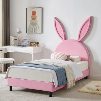 Каркас детской односпальной кровати, мягкое изголовье, розовая кровать принцессы для девочек с 12 плоскими опорами, детская кровать