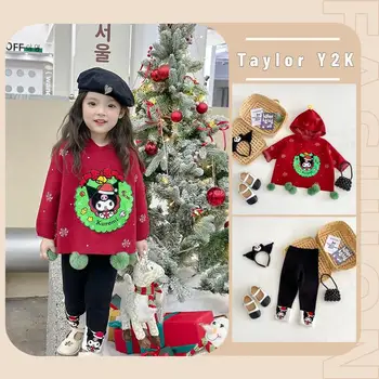 Плащ Kawaii Sanrio Kuromi, свитер с рисунком аниме Y2K, плюшевые штаны для девочек, комплект модной рождественской одежды с героями мультфильмов, подарок на Зимний фестиваль