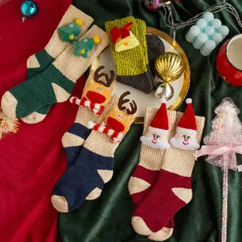 Хлопчатобумажные Детские Рождественские носки Милая Кукла Лось Мультяшные чулочно-носочные изделия Утепленные Носки в виде Рождественской елки для девочек